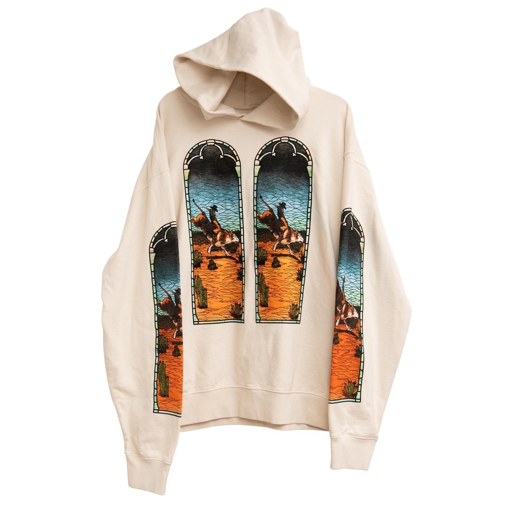 Who Decides War Hoodie SzL NWOT Stained Glass Bull Rider Gothic Western Designer